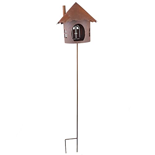 ecosoul Hexenhaus rund Vogelhaus Futterstation Vogelfutter zum Stellen mit Stab Metall Rost Deko Durchmesser 28cm 145cm Gesamthöhe 1 Stück von ecosoul