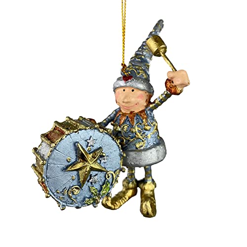 ecosoul Kleiner Weihnachtsmann Elf Gabenträger Weihnachten Deko Hänger Christbaumschmuck 12 cm verziert 1 Stück (blau-Gold) von ecosoul