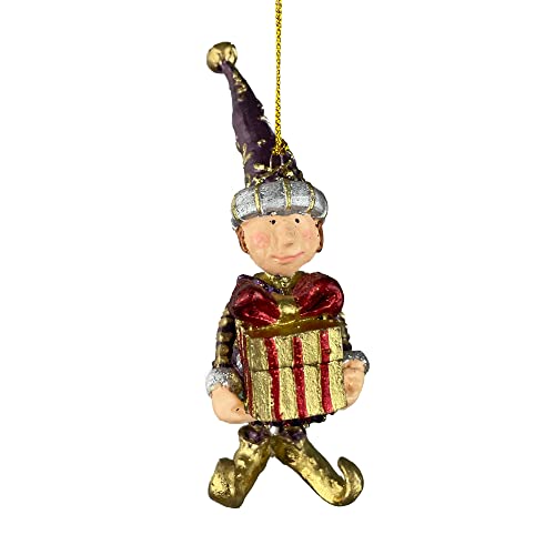 ecosoul Kleiner Weihnachtsmann Elf Gabenträger Weihnachten Deko Hänger Christbaumschmuck 12 cm verziert 1 Stück (lila-rot-Gold) von ecosoul