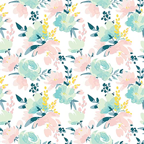 ecosoul Wachstuchtischdecke Spring Flowers 1,4m Breite Länge wählbar Blumen grün rosa Leinen-Prägung (140cm x 110cm) von ecosoul