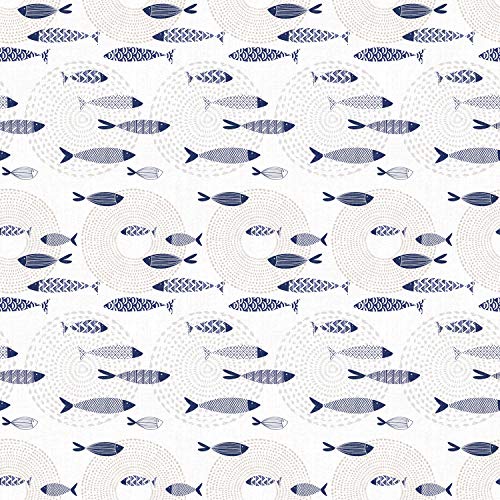 ecosoul Wachstuchtischdecke Wachstuch Gartentischdecke Fische in weiß mit dunkelblauem Muster in 140cm Breite Meterware Länge wählbar (250cm x 140cm) von ecosoul