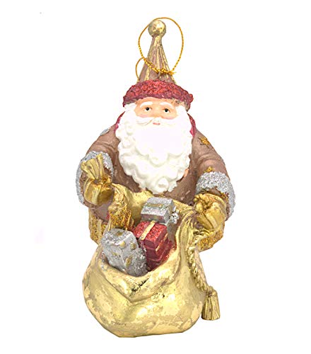 ecosoul Weihnachtsmann Gabenträger mit Geschenken Deko Hänger Christbaumschmuck braun-Gold 14 cm von ecosoul