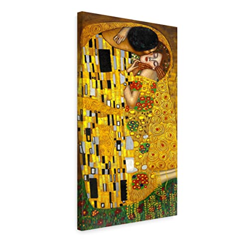 ecowalls Bilder - Gustav Klimt - Der Kuss - 40x80 cm - Vlies Leinwandbild - Leinwand Bilder - Wandbilder Wohnzimmer, Schlafzimmer Modern - Wandbild XXL - Bilder Wohnzimmer, Schlafzimmer von ecowalls