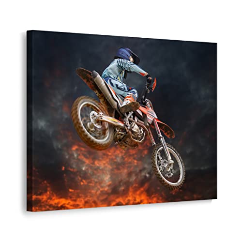 ecowalls Bilder Moto-Cross - 110x80 cm - Vlies Leinwandbild - Leinwand Bilder - Wandbilder Wohnzimmer, Schlafzimmer Modern - Wandbild XXL - Bilder Wohnzimmer, Schlafzimmer von ecowalls