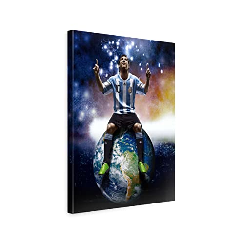 ecowalls Fußball Bilder - Messi Bild - 60x80 cm - Vlies Leinwandbild - Leinwand Bilder - Wandbilder Wohnzimmer, Schlafzimmer Modern - Wandbild XXL - Bilder Wohnzimmer, Schlafzimmer von ecowalls