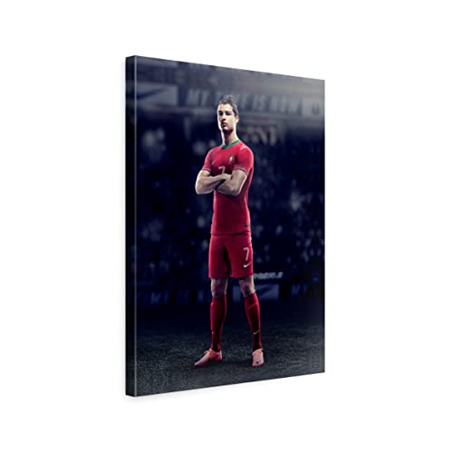 ecowalls Fußball Bilder - Ronaldo Bild - 50x40 cm - Vlies Leinwandbild - Leinwand Bilder - Wandbilder Wohnzimmer, Schlafzimmer Modern - Wandbild XXL - Bilder Wohnzimmer, Schlafzimmer von ecowalls