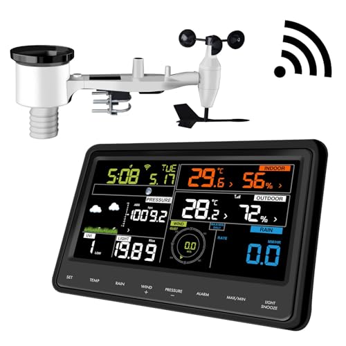 Ecowitt Wetterstation mit WLAN, professionelle digitale Wettervorhersagestation mit großem Farbdisplay, 7-in-1-Sensor, solarbetrieben, für den Innenbereich, 3-in-1, integrierter , WS2910 868Mhz von ECOWITT