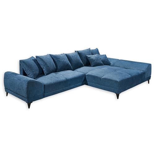 Stella Trading Scott Ecksofa mit Schlaffunktion in Dunkelblau - Moderne Eckcouch in L-Form mit Bettkasten - 310 x 75 (85) x 185 cm (B/H/T) von Stella Trading