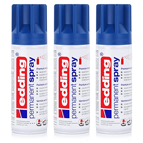 3x edding Permanent Spray enzianblau 200 ml Premium Acryllack, RAL 5010 von edding