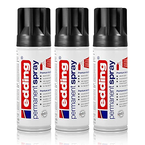 3X edding Permanent Spray tiefschwarz glänzend 200 ml Premium Acryllack, RAL 9005 von edding