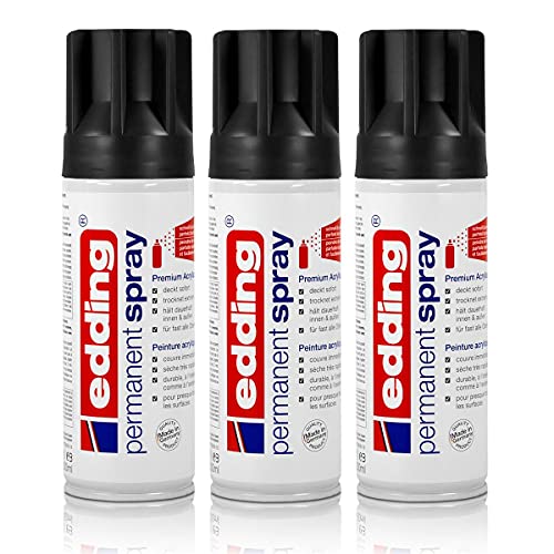 3X edding Permanent Spray tiefschwarz matt 200 ml Premium Acryllack, RAL 9005 von edding