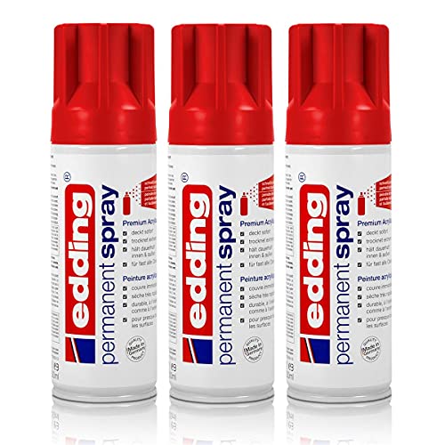 3x edding Permanent Spray verkehrsrot matt 200 ml Premium Acryllack, RAL 3020 von edding