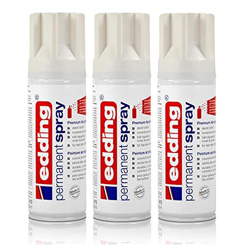 3x edding Permanent Spray verkehrsweiß glänzend 200 ml Premium Acryllack, RAL 9016 von edding