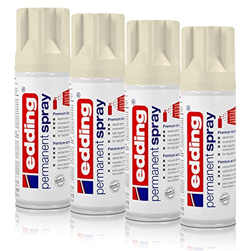 4X edding Permanent Spray cremeweiß matt 200 ml Premium Acryllack, RAL 9001 von edding