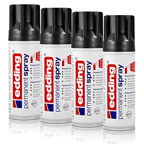 4x edding Permanent Spray tiefschwarz glänzend 200 ml Premium Acryllack, RAL 9005 von edding