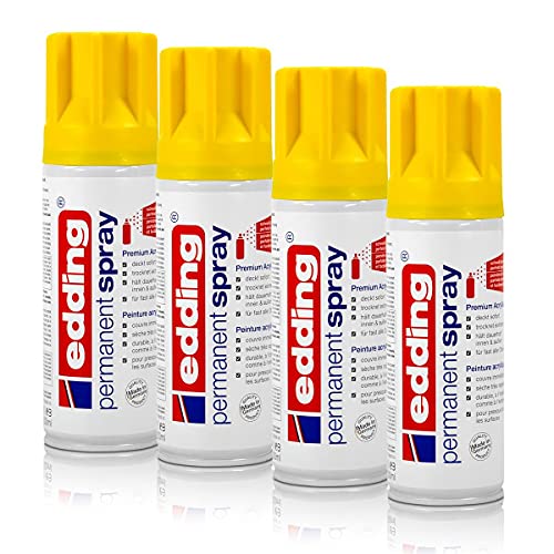 4x edding Permanent Spray verkehrsgelb 200 ml Premium Acryllack, RAL 1023 von edding