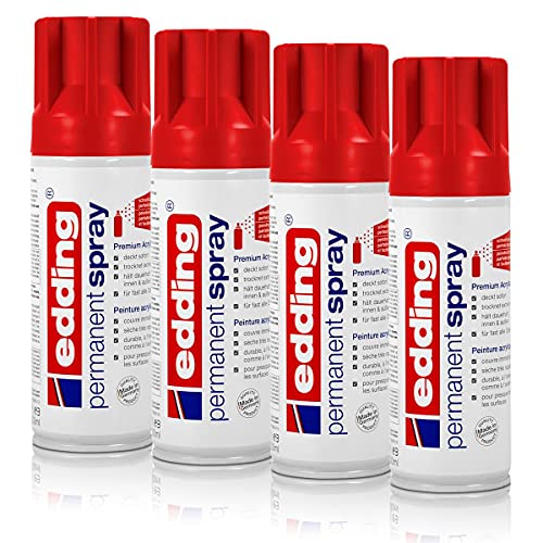 4x edding Permanent Spray verkehrsrot matt 200 ml Premium Acryllack, RAL 3020 von edding