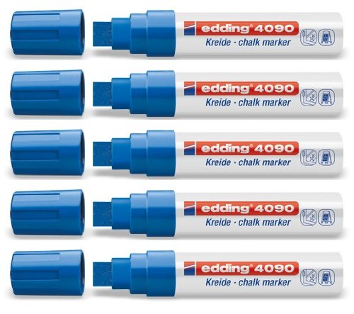 5er Sparpack Fenster/Kreidemarker edding 4090 diverse Faben zur Auswahl (Neon Sortierung) (5er Set, blau) von edding