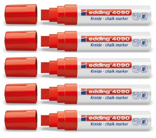 5er Sparpack Fenster/Kreidemarker edding 4090 diverse Faben zur Auswahl (Neon Sortierung) (5er Set, rot) von edding