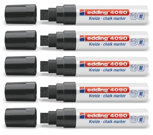 5er Sparpack Fenster/Kreidemarker edding 4090 diverse Faben zur Auswahl (Neon Sortierung) (5er Set, schwarz) von edding