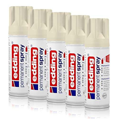 5x edding Permanent Spray cremeweiß matt 200 ml Premium Acryllack, RAL 9001 von edding