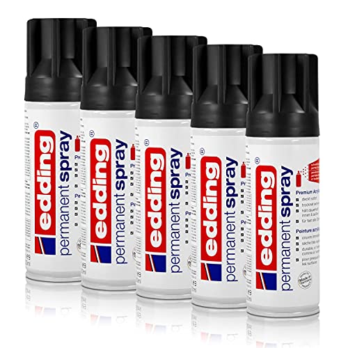 5x edding Permanent Spray tiefschwarz matt 200 ml Premium Acryllack, RAL 9005 von edding