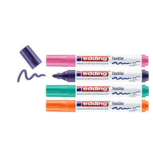 Edding E45004Fun 4500 Textile Marker-Set 4 Fun Colours, Multi, 4, 4 Pack von edding