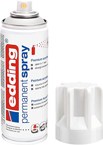 edding 5200 Permanent Spray - verkehrsweiß glänzend - 200 ml - Acryllack zum Lackieren und Dekorieren von Glas, Metall, Holz, Keramik, Kunststoff, Leinwand - Lackspray, Acrylspray, Farbspray von edding