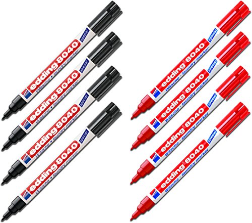 Edding Wäschemarker 8040 (Kombi-Set: 4 × Schwarz + 4 × Rot) von edding