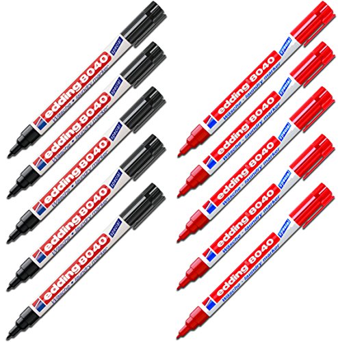 Edding Wäschemarker 8040 (Kombi-Set: 5 × Schwarz + 5 × Rot) von edding