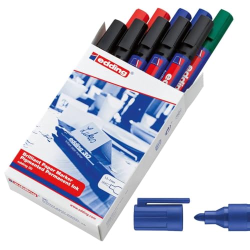 edding 30 Brillant-Papiermarker - bunte Farben - 10 Permanent Marker wasserfest - Rundspitze 1,5-3 mm - leuchtende Farben - lichtbeständige Markierung auf Papier, Karton, Kunststoff, Metall oder Glas von edding