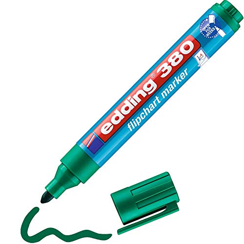 edding 380 Flipchart-Marker - grün - 1 Stift - Rundspitze 1,5-3 mm - Stift zum Schreiben, Zeichnen und Markieren auf Flipcharts - Tinte schlägt nicht durch Papier - trocknet nicht aus - farbintensiv von edding