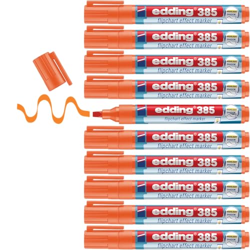 edding 385 Flipchart Effektmarker - orange - 10er Pack - flexible Pinselspitze 1-5 mm - Marker zum Hervorheben, Schattieren und Markieren auf Flipchartpapier - blutet nicht aus - trocknet nicht aus von edding