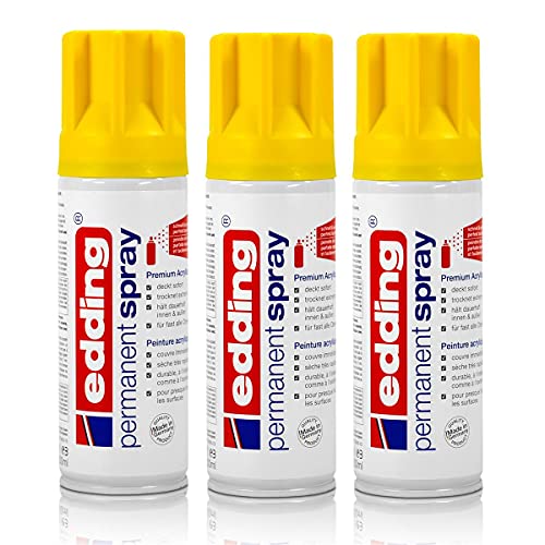 edding 3x Permanent Spray verkehrsgelb 200 ml Premium Acryllack, RAL 1023 von edding