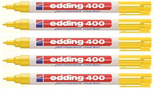 edding 400 Permanentmarker (konische Spitze), 5-Stück | Farbe wählbar (5er Pack, Gelb) von edding