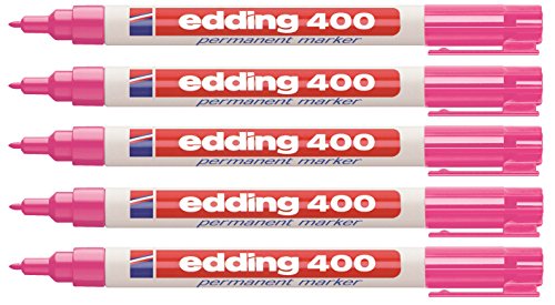 edding 400 Permanentmarker (konische Spitze), 5-Stück | Farbe wählbar (5er Pack, Rosa) von edding