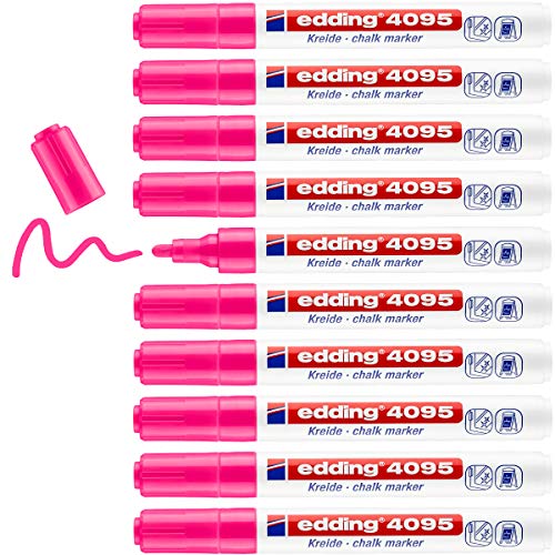 edding 4095 Kreidemarker - neon-pink - 10 Kreidestifte - Rundspitze 2-3 mm - Kreidestift für Tafel abwischbar - zum Beschriften von Fenster, Glas, Spiegel - Tafelstift mit deckenden Farben von edding