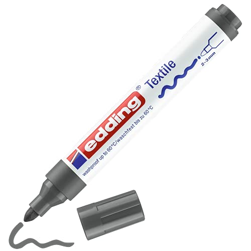 edding 4500 Textilmarker - grau - 1 Stift - Rundspitze 2-3 mm - Textilstifte waschmaschinenfest (60 °C) zum Stoff bemalen - Stoffmalstift von edding