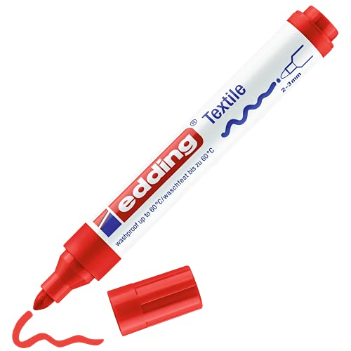 edding 4500 Textilmarker - rot - 1 Stift - Rundspitze 2-3 mm - Textilstifte waschmaschinenfest (60 °C) zum Stoff bemalen - Stoffmalstift von edding