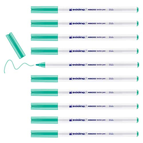 edding 4600 Textilstift - blass-grün - 10 Stück - Rundspitze 1 mm - Textilstifte waschmaschinenfest (60 °C) zum Stoff bemalen - Stoffmalstift von edding