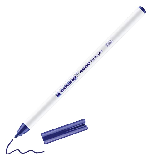 edding 4600 Textilstift - blau - 1 Stift - Rundspitze 1 mm - Textilstifte waschmaschinenfest (60 °C) zum Stoff bemalen - Stoffmalstift von edding