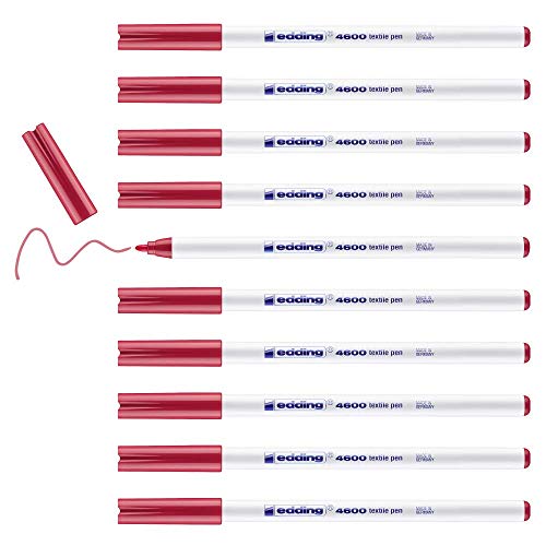 edding 4600 Textilstift - karmin-rot - 10 Stück - Rundspitze 1 mm - Textilstifte waschmaschinenfest (60 °C) zum Stoff bemalen - Stoffmalstift von edding