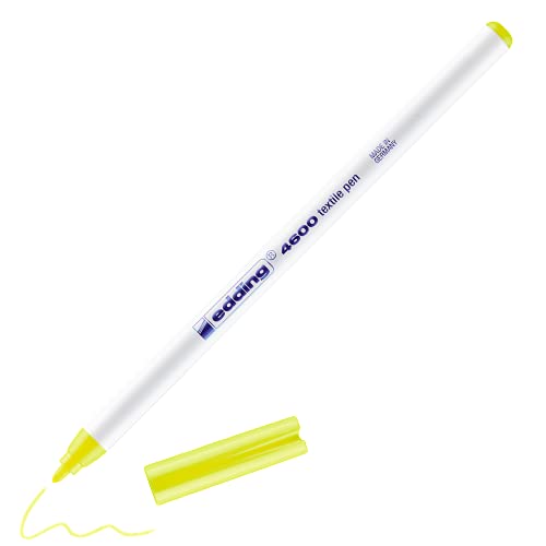 edding 4600 Textilstift - neon-gelb - 1 Stift - Rundspitze 1 mm - Textilstifte waschmaschinenfest (60 °C) zum Stoff bemalen - Stoffmalstift von edding