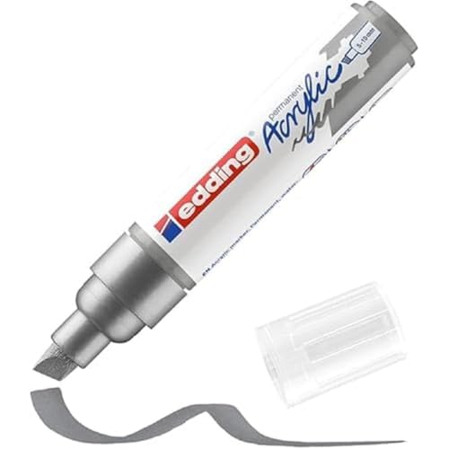 edding 5000 Acrylmarker breit - silber - 1 Acrylstift wasserfest - breite Keilspitze 5-10 mm - Acryl Farben zum Malen auf Leinwand, Malpapier und Holz - Acrylstifte für Steine von edding