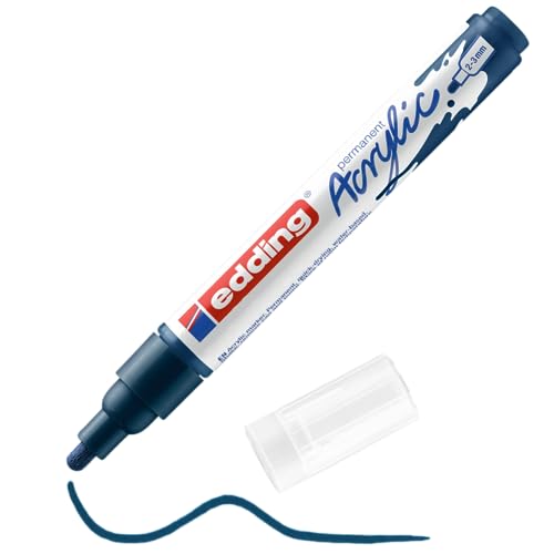 edding 5100 Acrylmarker medium - dunkel-blau - 1 Acrylstift wasserfest - mittlere Rundspitze 2-3 mm - Acryl Farben zum Malen auf Leinwand, Malpapier und Holz - Acrylstifte für Steine von edding