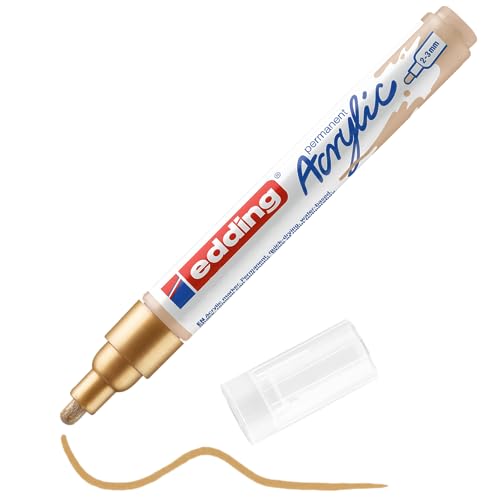 edding 5100 Acrylmarker medium - gold - 1 Acrylstift wasserfest - mittlere Rundspitze 2-3 mm - Acryl Farben zum Malen auf Leinwand, Malpapier und Holz - Acrylstifte für Steine von edding