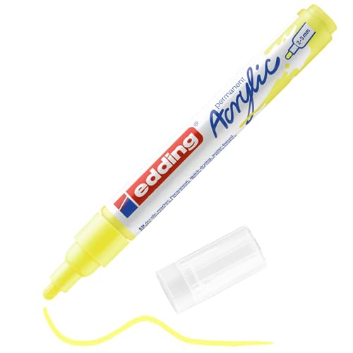 edding 5100 Acrylmarker medium - neon-gelb - 1 Acrylstift wasserfest - mittlere Rundspitze 2-3 mm - Acryl Farben zum Malen auf Leinwand, Malpapier und Holz - Acrylstifte für Steine von edding