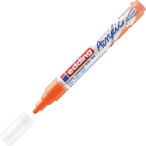 edding 5100 Acrylmarker medium - neon-orange - 1 Acrylstift wasserfest - mittlere Rundspitze 2-3 mm - Acryl Farben zum Malen auf Leinwand, Malpapier und Holz - Acrylstifte für Steine von edding