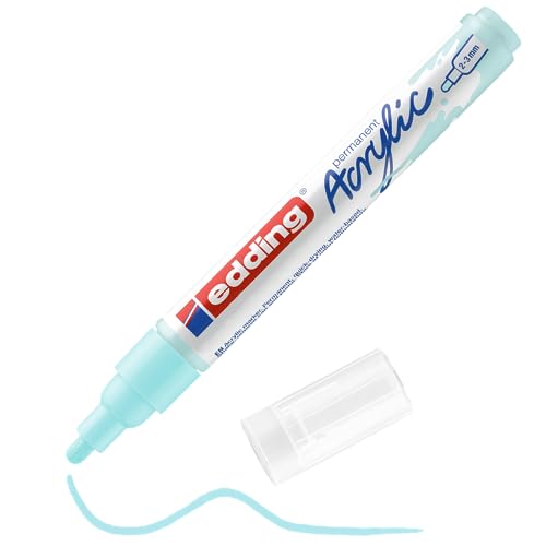 edding 5100 Acrylmarker medium - pastell-blau - 1 Acrylstift wasserfest - mittlere Rundspitze 2-3 mm - Acryl Farben zum Malen auf Leinwand, Malpapier und Holz - Acrylstifte für Steine von edding