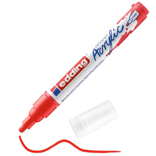 edding 5100 Acrylmarker medium - rot - 1 Acrylstift wasserfest - mittlere Rundspitze 2-3 mm - Acryl Farben zum Malen auf Leinwand, Malpapier und Holz - Acrylstifte für Steine von edding